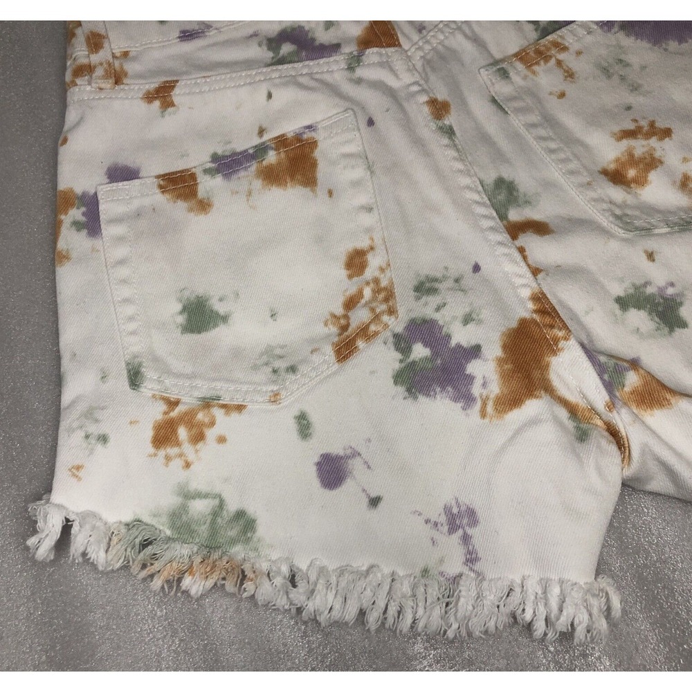 Wild Fable Highest Rise Denim Shorts with Fringe Size 2 White Tie Dye Button Fly - Picture 11 of 16